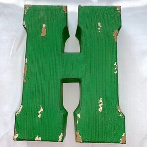 Ashland Green Metal Letter "H" Decor Vintage Distressed Rustic Monogram NWT